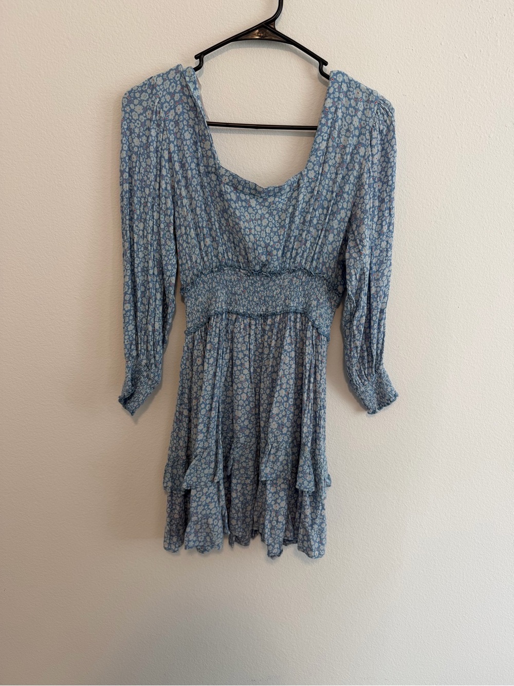 Angie Light Blue Floral Smocked Waist Tiered Mini